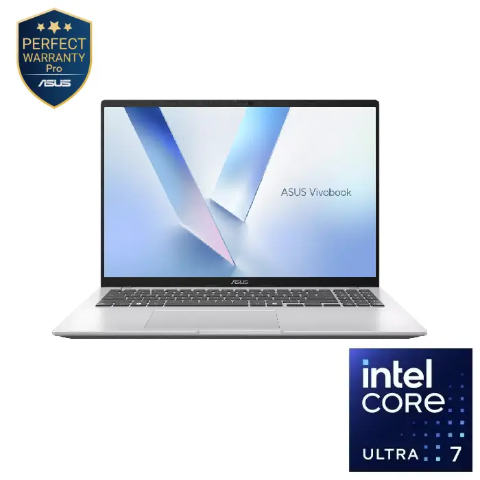 لابتوب ASUS Vivobook 16 X1607CA-MB157W Laptop, Intel Core Ultra 7 255H, 16 Inch WUXGA, 512 GB SSD, 16 GB RAM, Intel Graphics, Win11, Silver - 90NB15A2-M00FP0