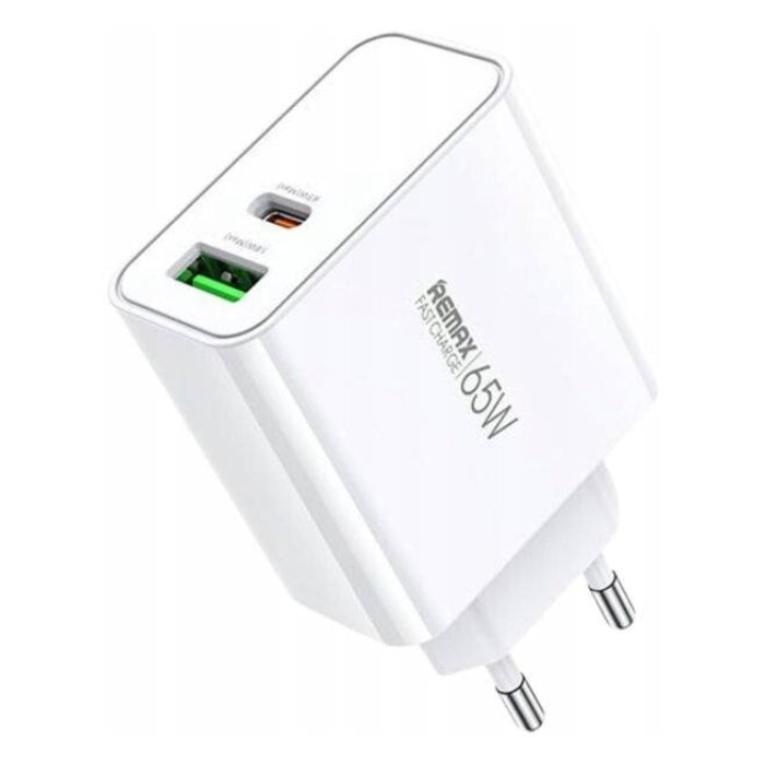 شاحن Remax RP-U125 Kiddy Series Dual Port USB Type-C And Type A Fast Charger UK 65W - White 14 Day Warranty