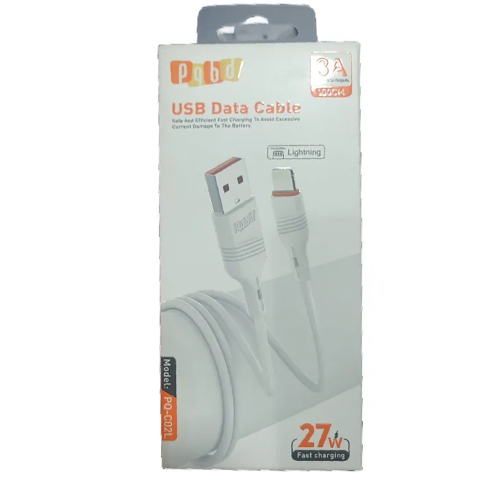 كابل PQBD USB-A to Lightning 27W Data Cable, 100cm, 3A, White - PQ-C02L