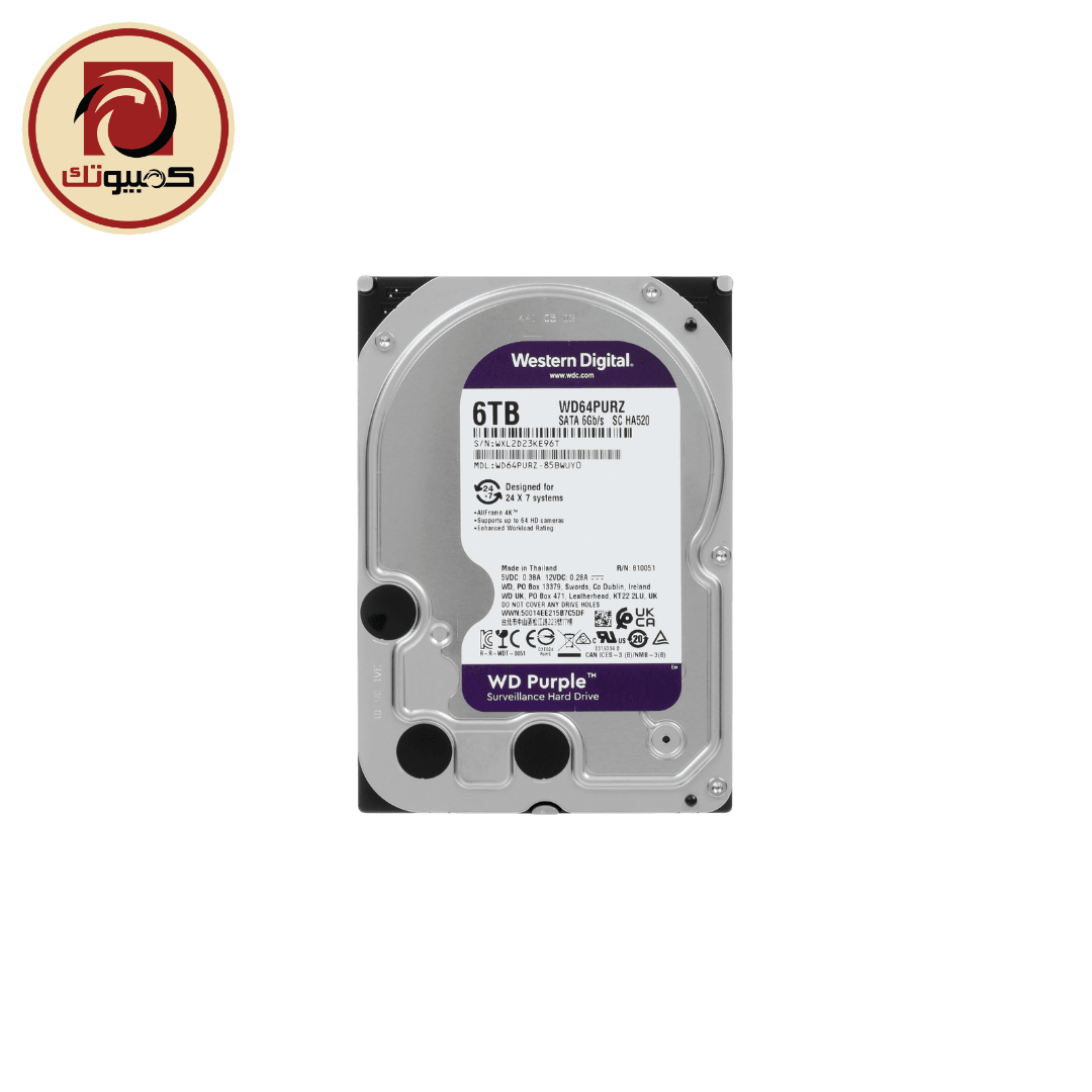 فلاش ميموري WD Purple 6TB Surveillance Internal Hard Drive – 3.5″ SATA III CCTV HDD (WD64PURZ-74BWUY0)