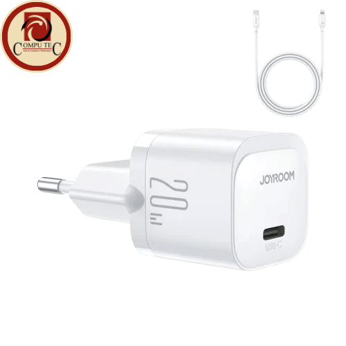 تابلت JOYROOM JR-TCF02EU 20W Mini Fast Charger Kit – USB-C PD Wall Charger with 1M Lightning Cable for iPhone & iPad (White)
