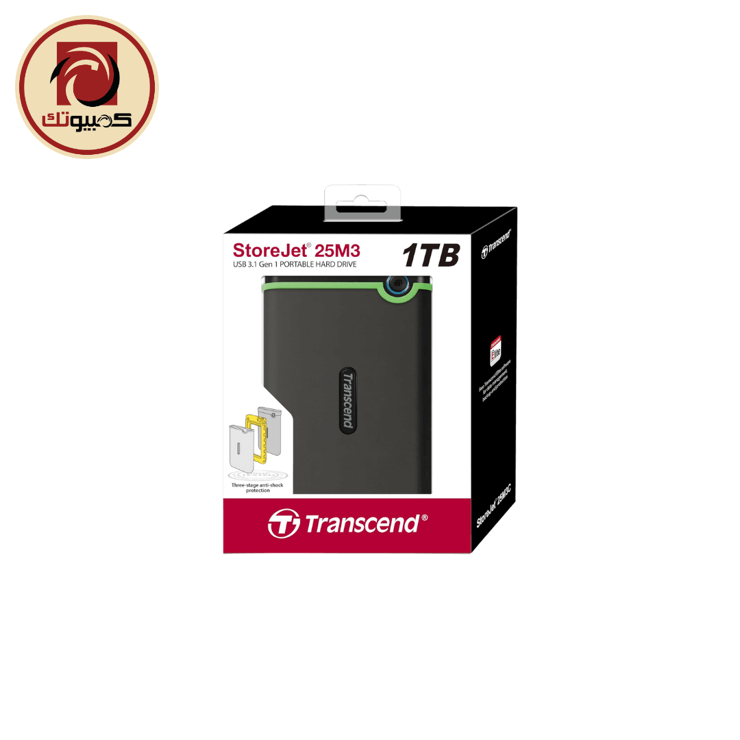 فلاش ميموري Transcend StoreJet 25M3 1TB Anti-Shock Portable External Hard Drive – USB 3.1 Gen 1 Rugged HDD