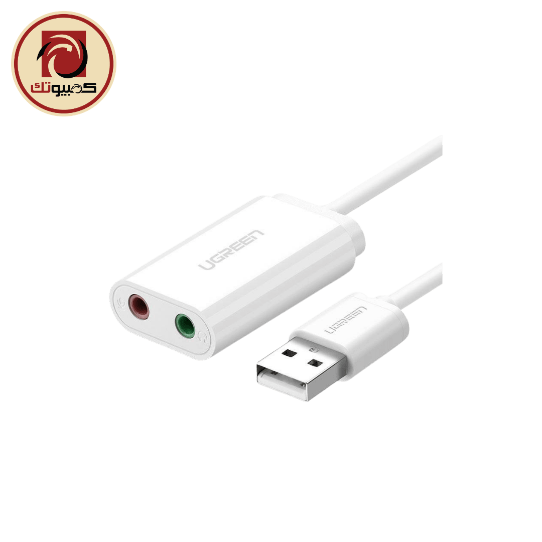 سماعة UGREEN USB 2.0 External Sound Adapter – USB to 3.5mm Headphone + Microphone Audio Adapter, US205 (30143) White