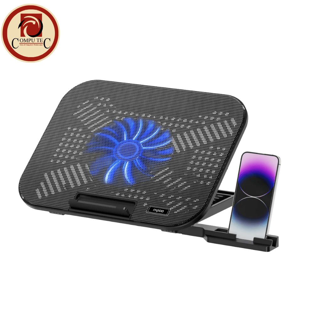 مبرد Rapoo CF100 Laptop Cooling Pad – 14″ Blue LED Cooler with Phone Holder