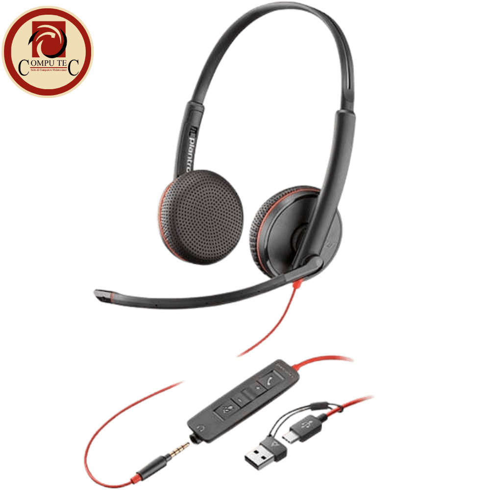 سماعة هيدست Poly Blackwire 3225 Stereo Headset | Wired UC Headset with Noise Cancellation, 3.5mm/USB-C/USB-A Connectivity.