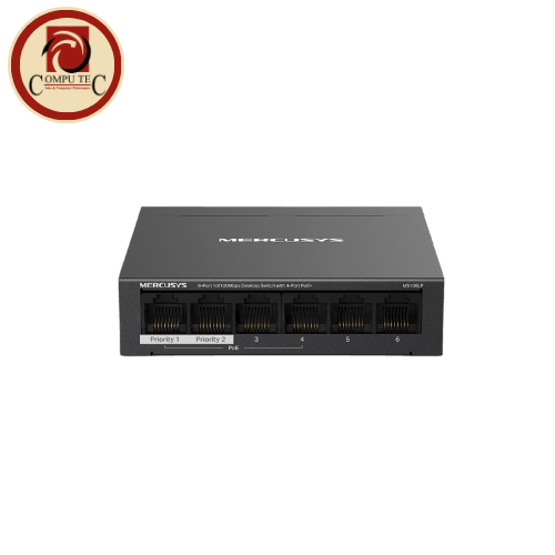 سويتش Mercusys MS106LP: 6-Port 10/100Mbps Desktop Switch with 4-Port PoE+ for Simplified IP Deployment