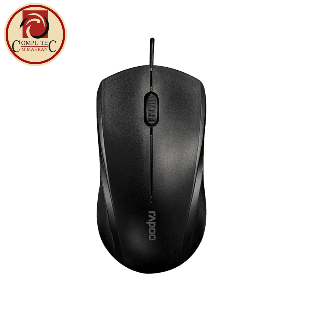 ماوس Rapoo N1200 Wired Optical Black Mouse – Comfortable, Accurate, and Built to Last