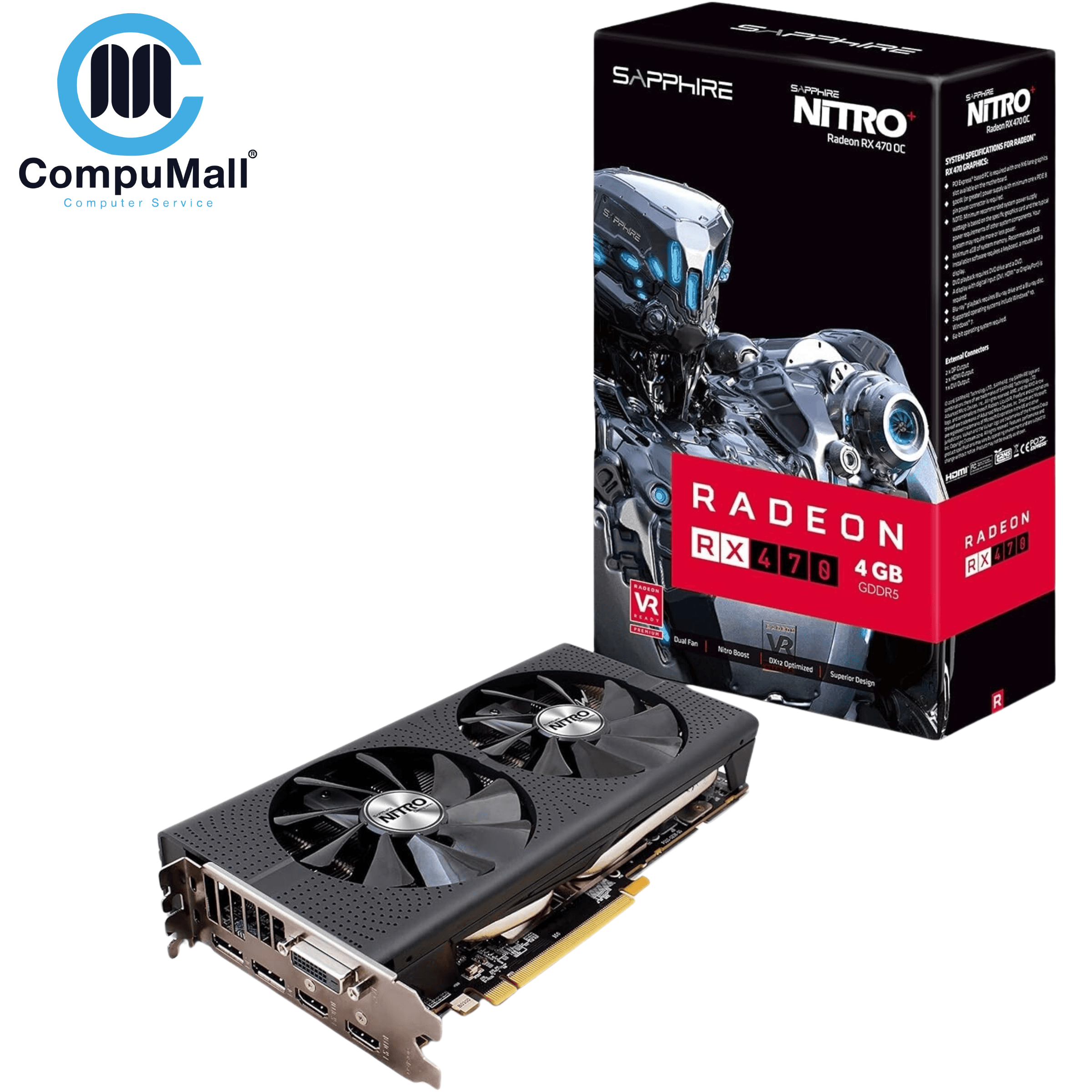 فلاش ميموري Sapphire 11266-14-20G Radeon NITRO+ RX 570 4GB GDDR5 DUAL HDMI / DVI-D / DUAL DP with backplate (UEFI) PCI-E Graphics Card