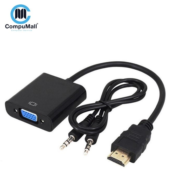 سماعة HDMI to Vga Converter Adapter 1080P with 3.5 mm Audio HD Video Cable Adapter for PC Desktops Laptops Power (Black)