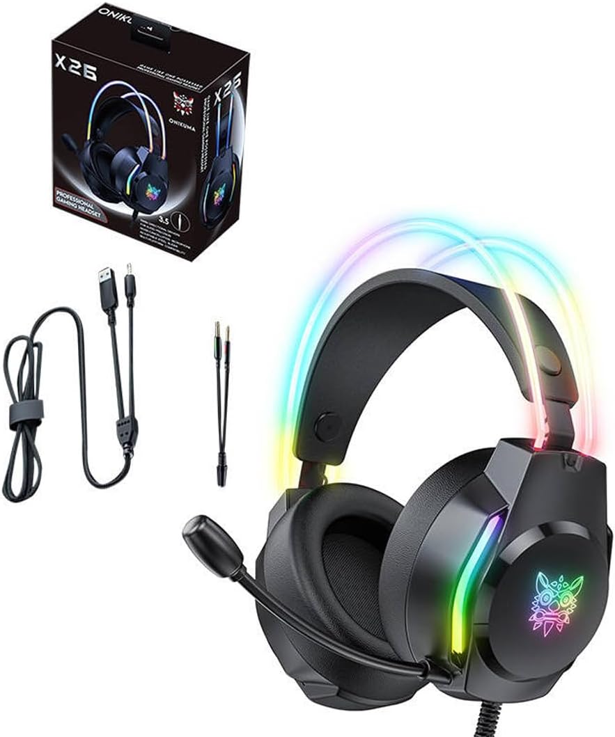 سماعة ONIKUMA 26 Professional Wired Gaming Headphones HD Mic Stereo Surround Sound RGB