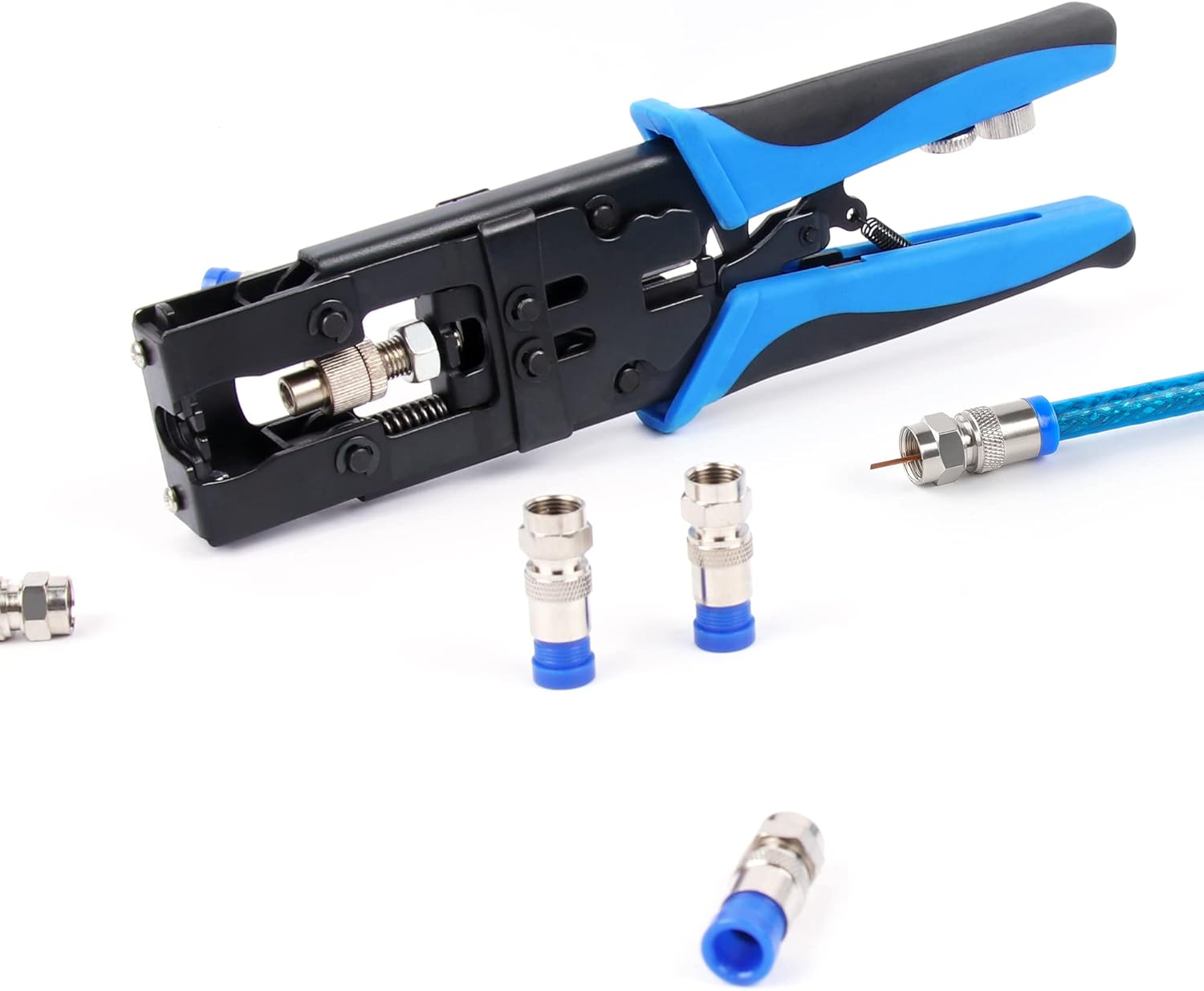 كابل Knoweasy 3-in-1 Coax Cable Crimper – Multifunctional Compression Tool for BNC, RCA, F Connectors – Adjustable Deluxe Design for RG58, RG59, RG6 – Universal Wire Cutter