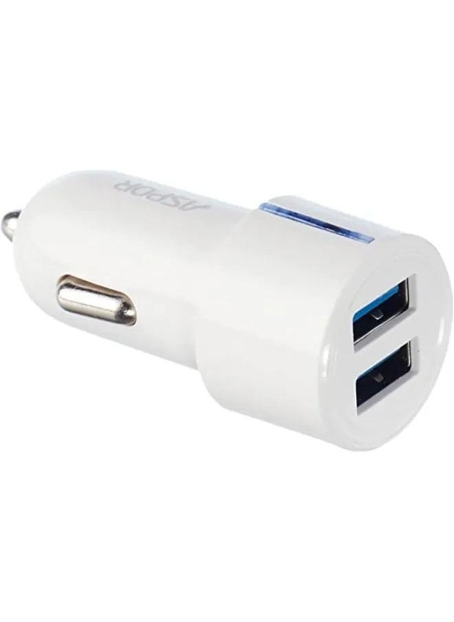 شاحن A902 Car Charger with Lightning Charging Cable, 2.4 A, Two Charging Ports White