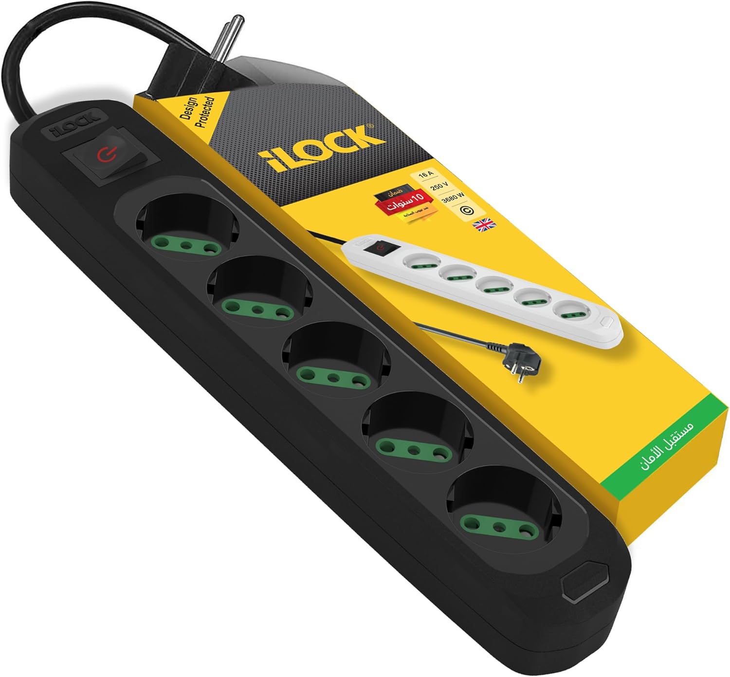 إكسسوار ILOCK power strip, 5 outlets with switch, 3500W (Black,