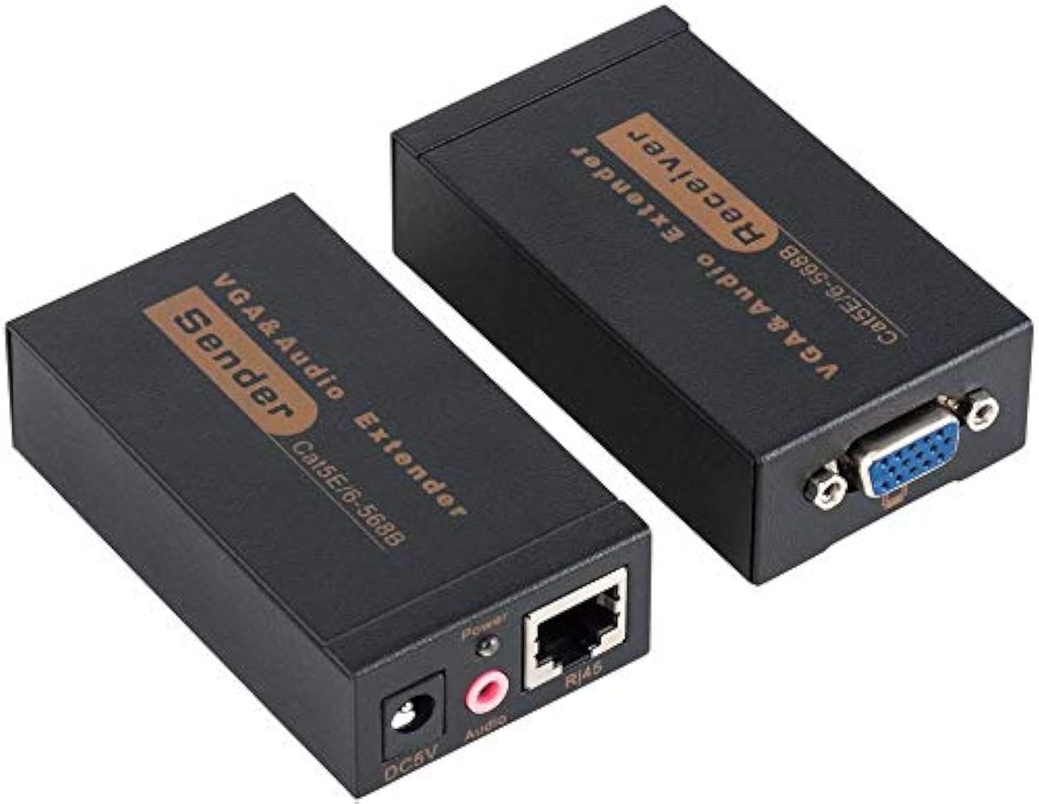 سماعة VGA Extender VGA to RJ45 2 Pieces 100 m, Amplifier Splitter Video Receiver Transmitter Ethernet Cable with Audio Support Sender Receiver DVR HD 3D