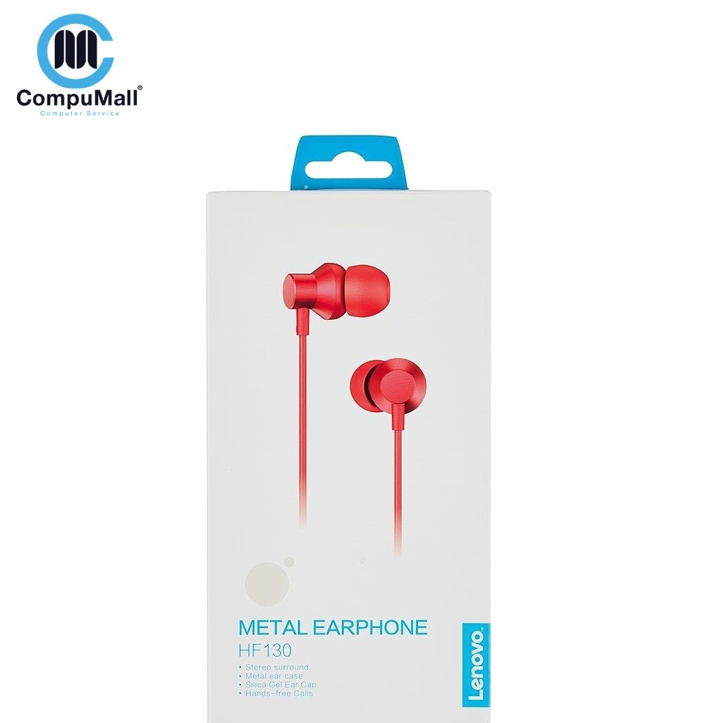 سماعة هيدست Lenovo HF130 Wired Earphones with Microphone – Red Headphones Headset
